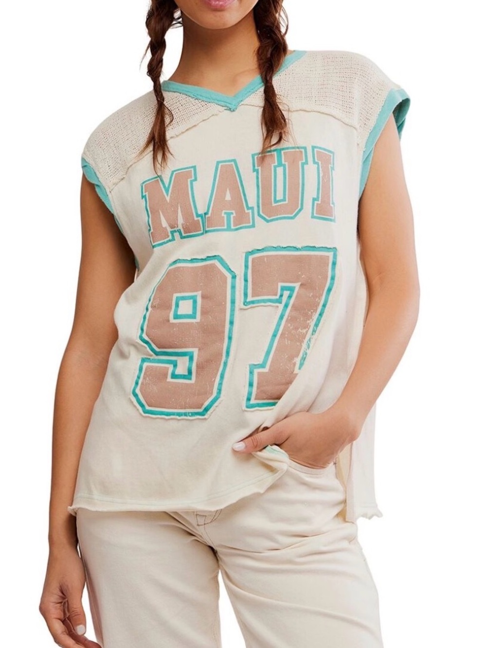 NEW We The Free People S Hawaii Vibes Maui 97 Muscle Tee Shirt NWT Oversized